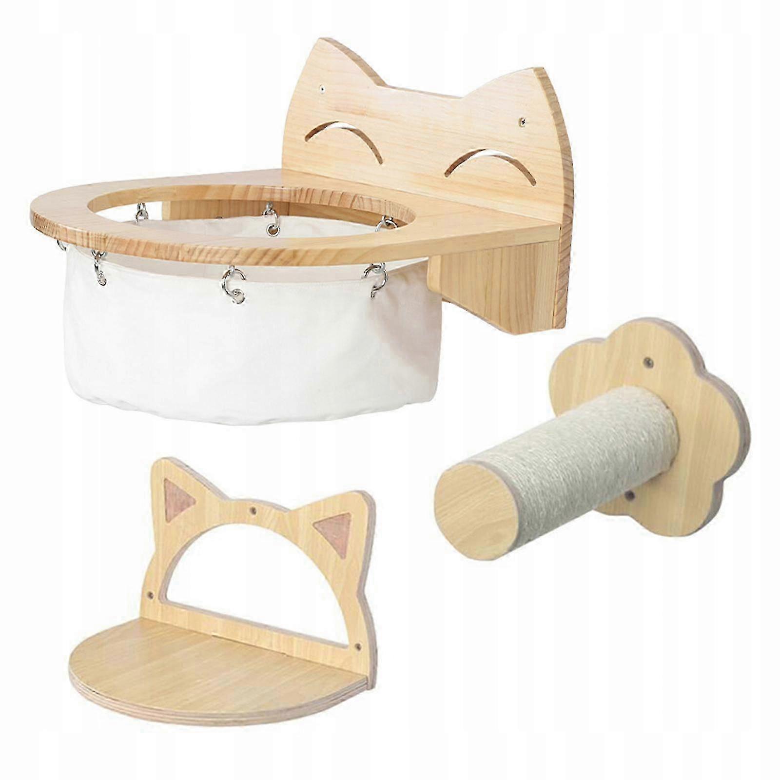 2026 3pcs Cat Wall Furniture, Shelves, Floating, Solid, Solid Wooden Games