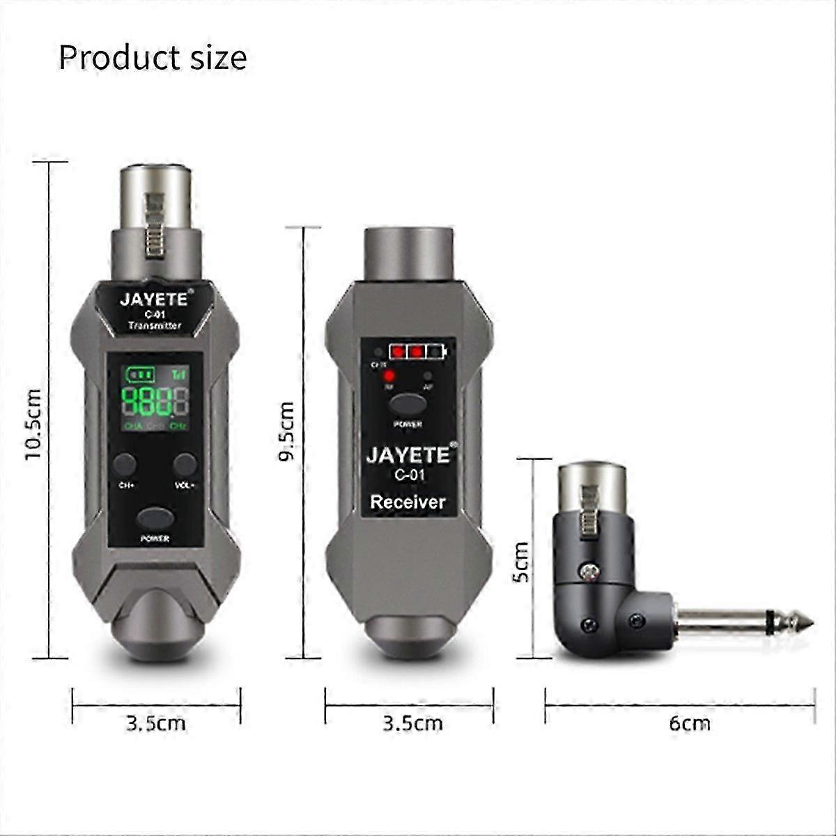 JAYETE Wireless Microphone Transmitter Receiver System Rechargeable Wireless Guitar Audio Transmission System with HD Display