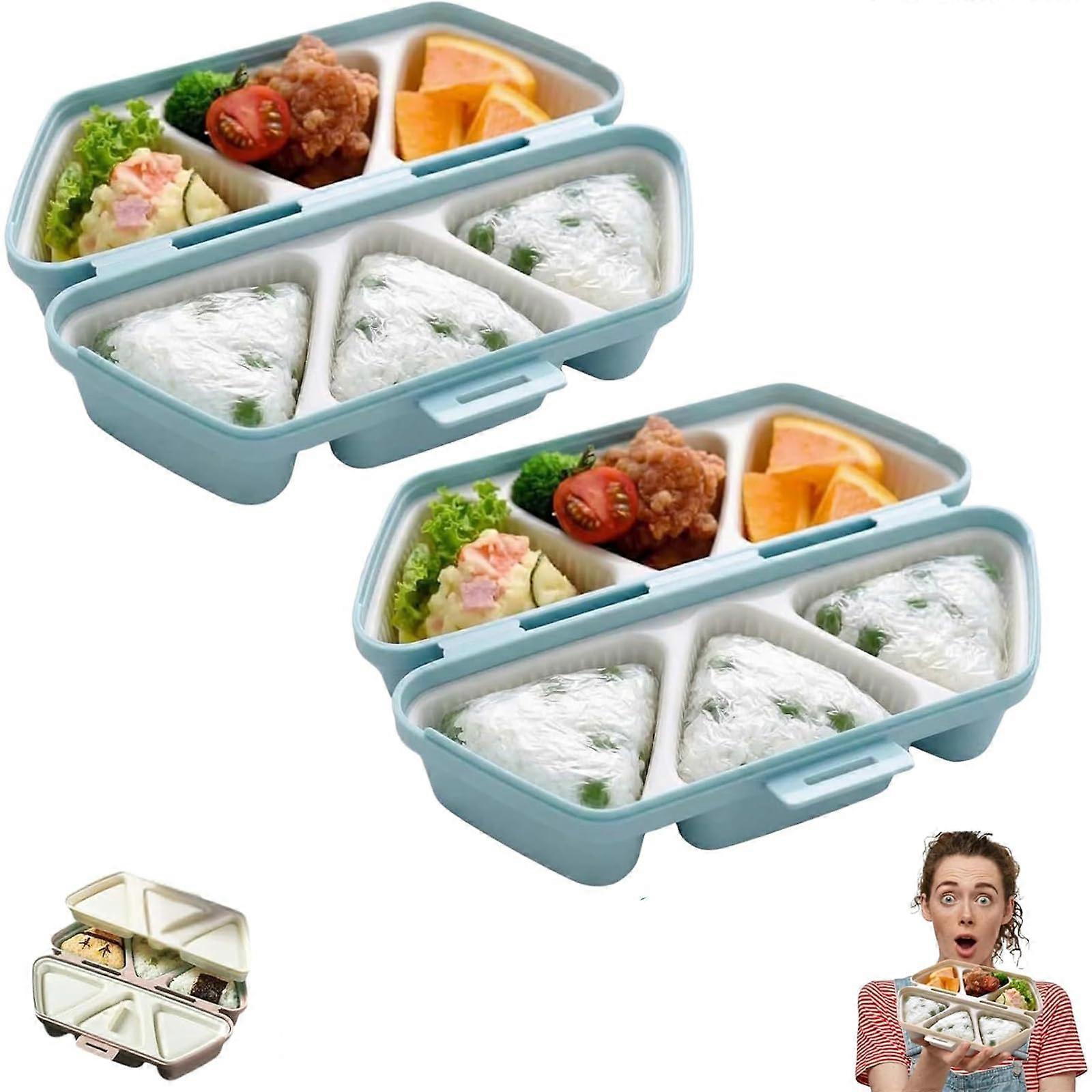 Rice Ball Mold 6Cavity Nonstick Sushi Mold Triangular Shaper Easy Release 2 Pack Blue