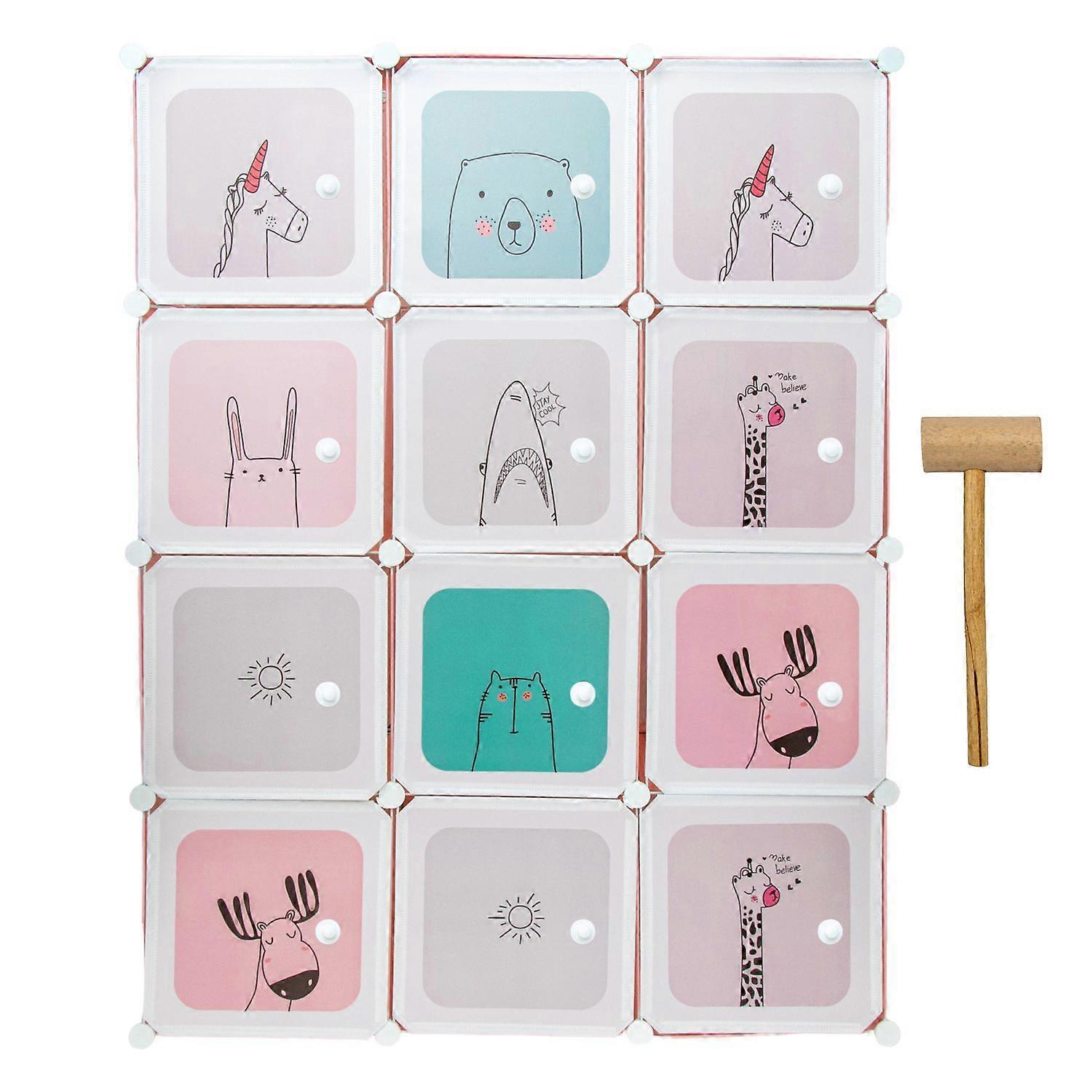 Wardrobe DIY Boltless Shelf with 12 Doors for Kids Storage Cabinet Shelf Cube with 2 Clothes Rails Customizable