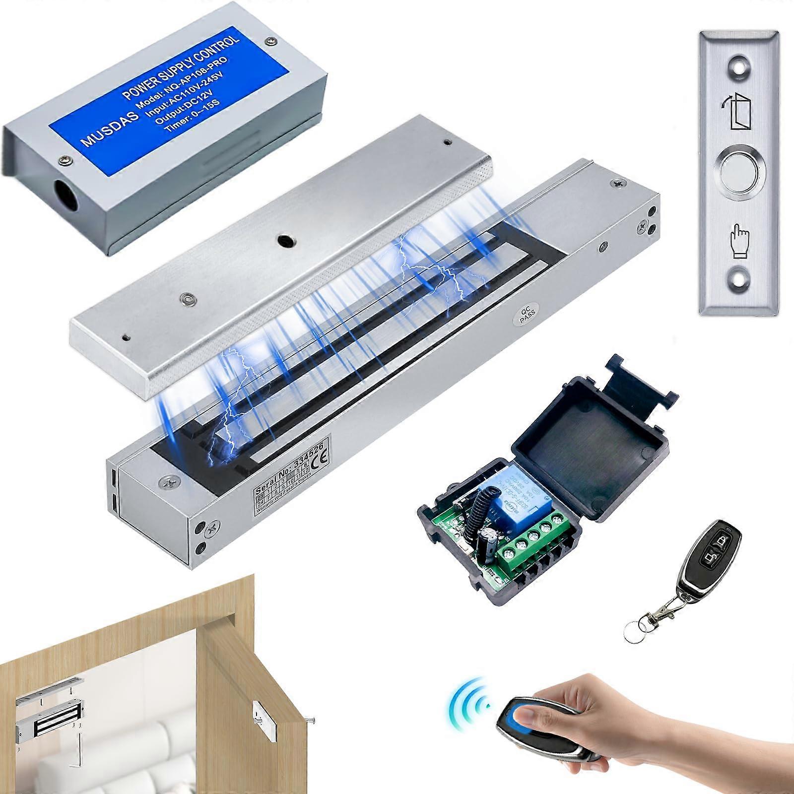 600lb Magnetic Door Lock Kit with Remote Control and Buzzer, Electromagnetic Access System