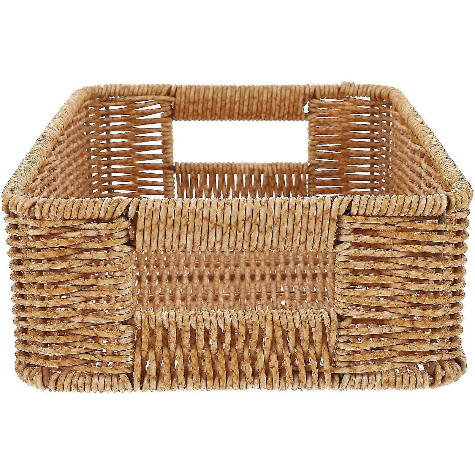 Multi-functional Desktop Rattan Basket For Sundries And Stationery Rectangular Light Brown 1Set
