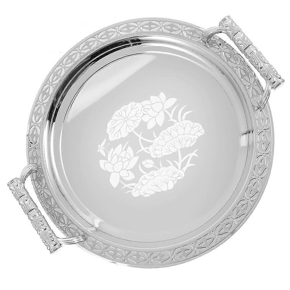 Silver Fruit Plate Round Pattern Serving Tray for Home Use