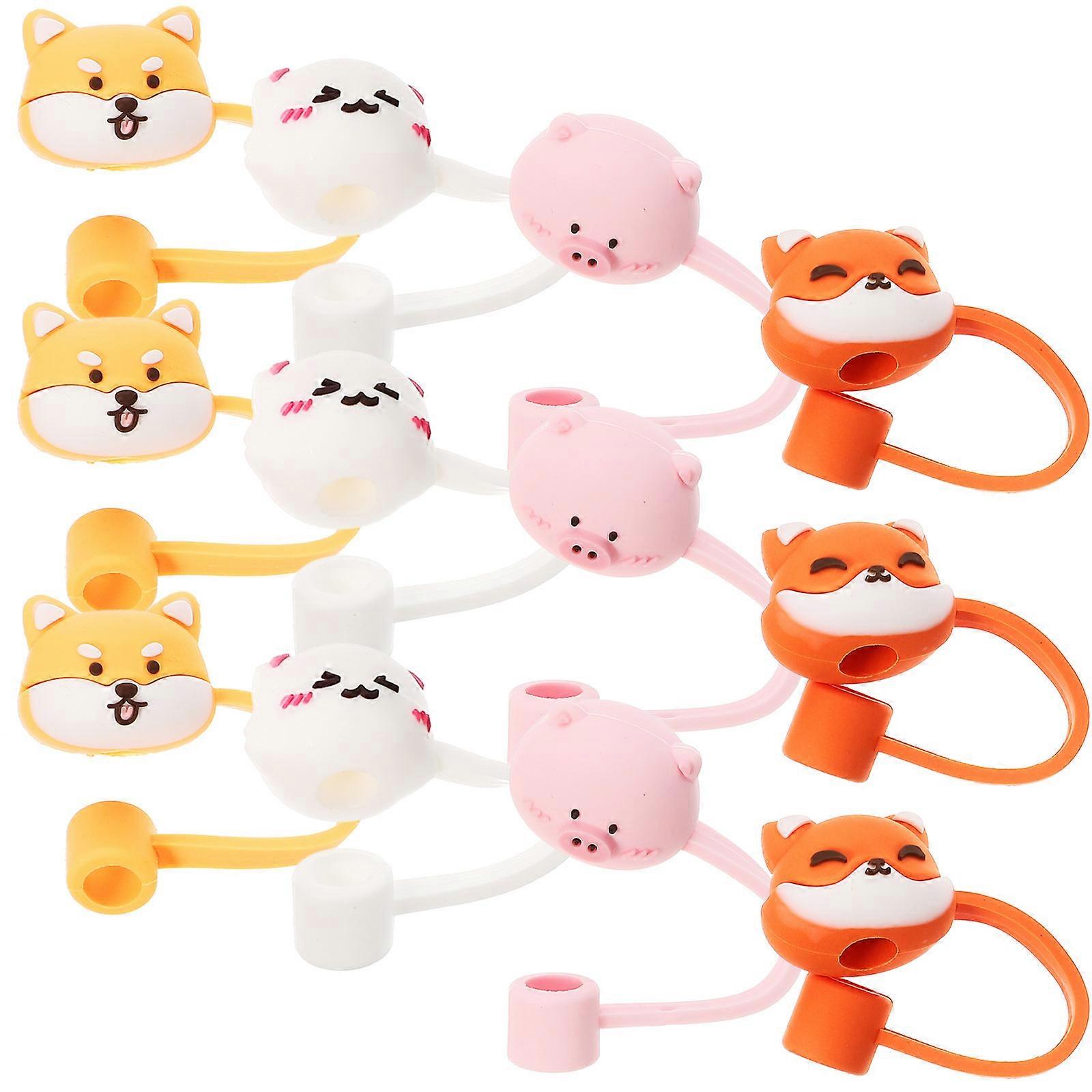 Cartoon Silicone Straw Tips Protector for Drinking Use with 12Pcs Caps