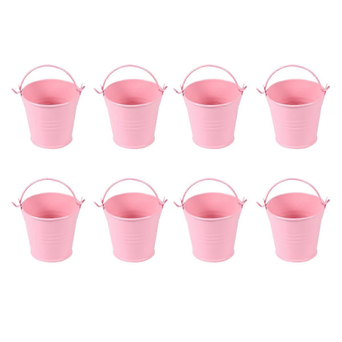 Small Iron Buckets for Storage Use 8Pcs Pink Mini Tinplate Buckets