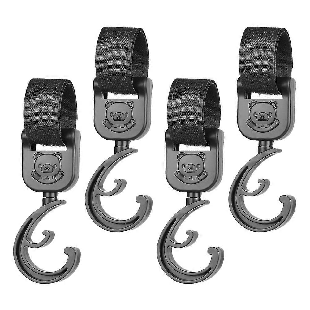 Stroller Bag Hook Black ABS Stroller Hook Hanger for Diaper Bags 4Pcs