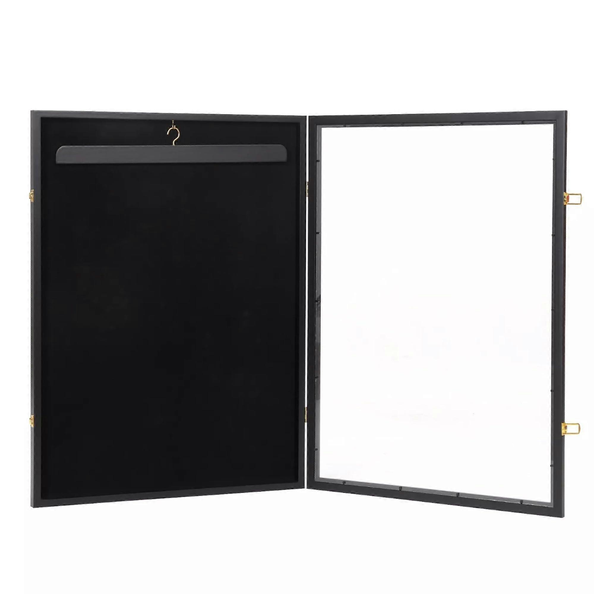 Lockable Jersey Display Case with Hanger, Elegant Wood Shadow Box Frame for Wall Mount
