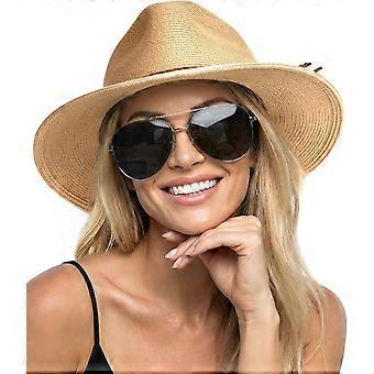 Solhattar för kvinnor Sommar Bredbrättad UV UPF 80+ Panama Fedora Vikbar Packbar Stråhatt