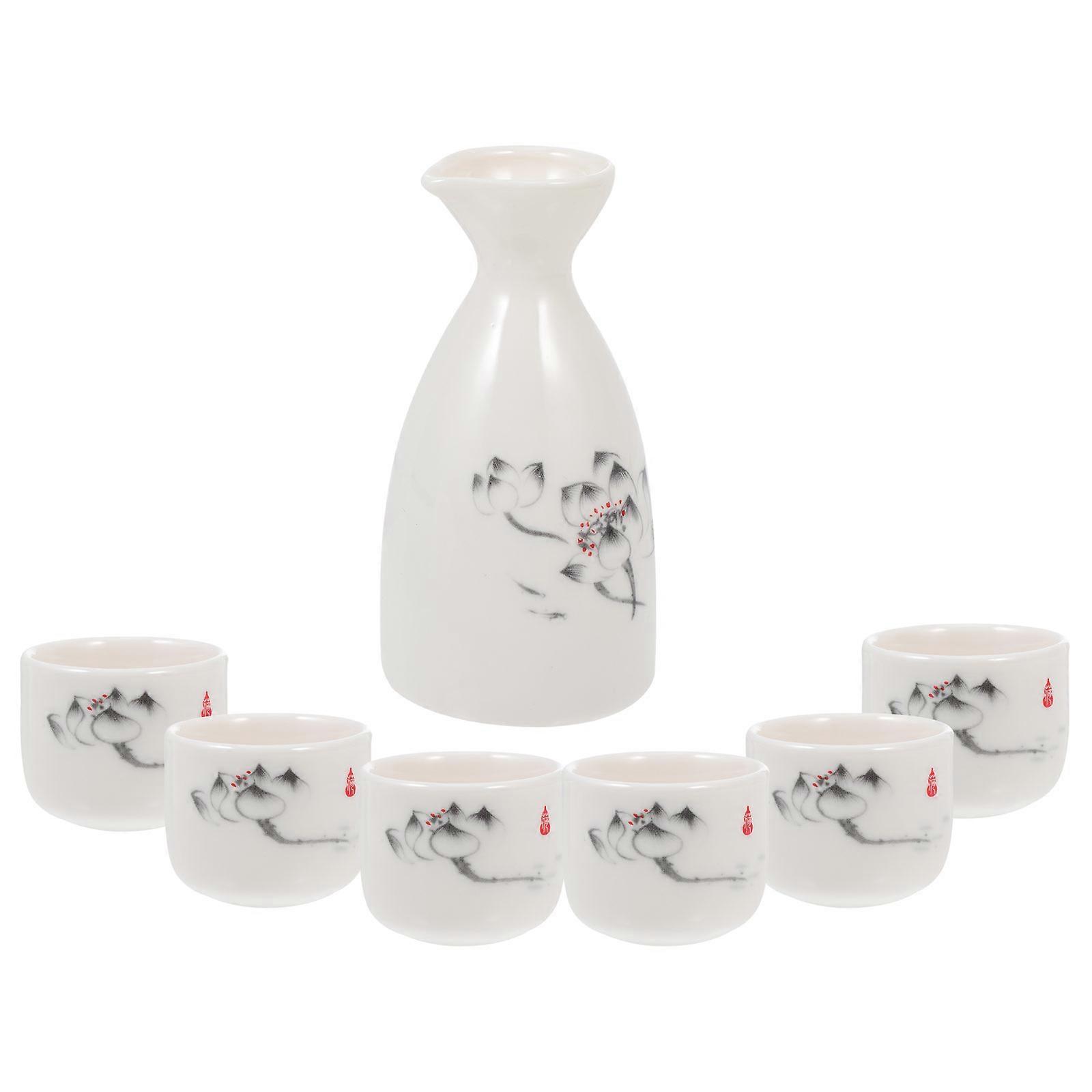 Ceramic Sake Serving Pot Set for Storage Use with Cups in Pink Ceramic Material