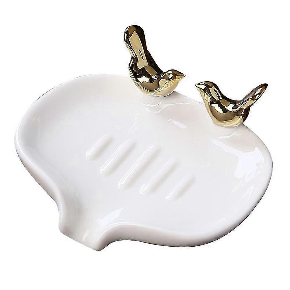 Ceramic Draining Soap Box, Bathroom Storage, White,1Pcs