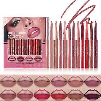 12Pcs Matte Lip Liner Set, Creamy Velvet Lipstick, Waterproof Long Lasting Smooth High Pigmented Lip Pencil for Daily