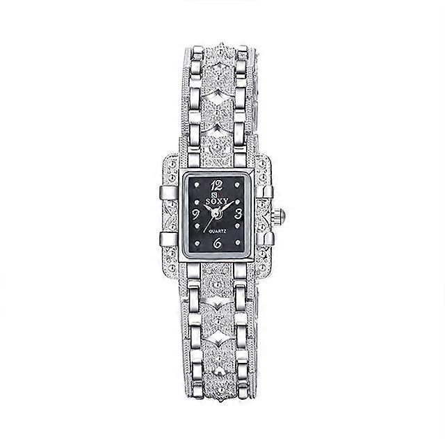 Square Dial Stainless Ste Strap Quartz Watch Black