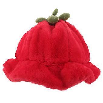 Chapeau de tomate : Chapeau seau de tomate flou mignon - Casquette en peluche chaude - Casquette à bord roulé amincissante pour les activités de plein air et les séances photo