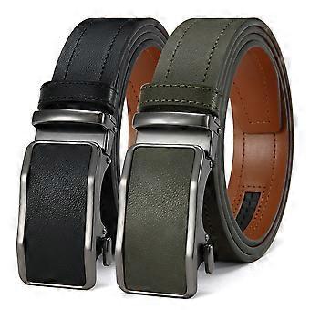 Men's Leather Belt High-quality Business Automatic Buckle Fashionable Ratchet Can Be Adjusted Freely 2PCS