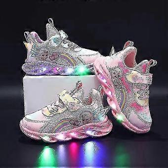 Girls Led Casual Sneakers Elsa Princess Print Outdoor Shoes Kids Light-up Non-slip Shoes For Spring And Winter