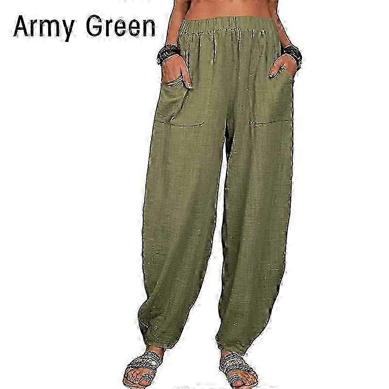 Harem Pants Solid Color Pockets Summer Temperament Loose-fitting Pants for Beach