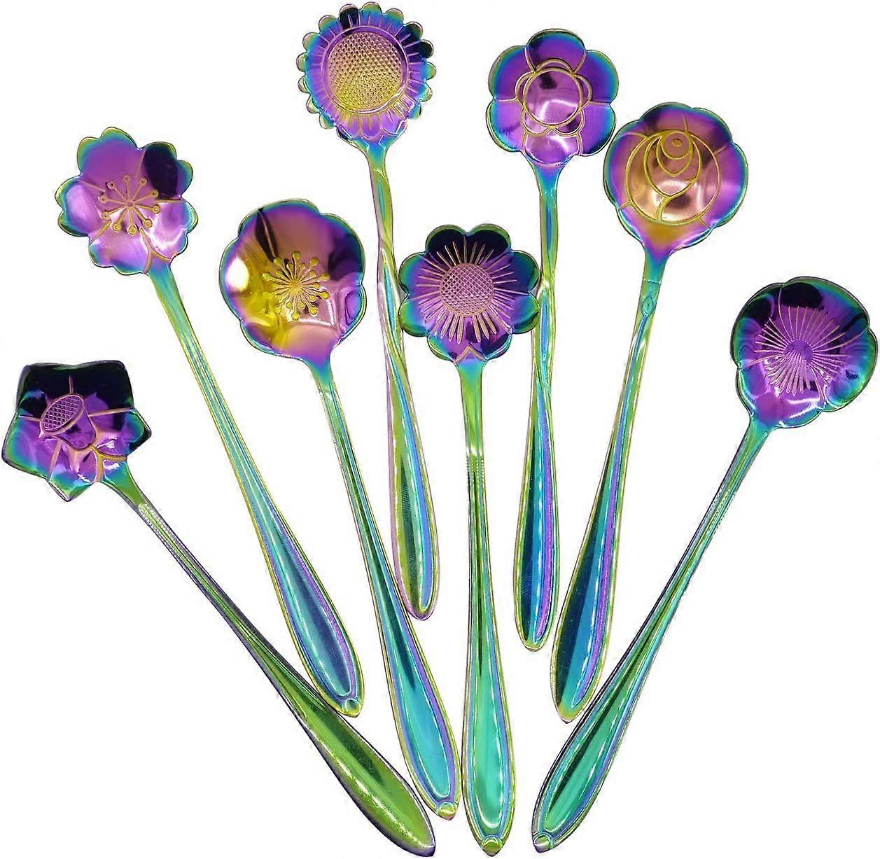 Blumenlöffel Set - 8 diffient Muster bunte Mini Besteck Set