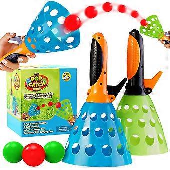 Pop and Catch Ball Game - Indoor Outdoor Kids Play Activities, Pop-Pass-Catch Games for Camping, Beach Sport, Backyard, Pool 2 Launcher Baskets, Ages 