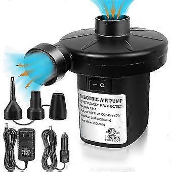 Portable Electric Air Pump with 3 Nozzles, Dual Power 110V Home 12V Car, Fast Inflate Deflate for Air Mattress, Inflatable Pool Float, Inflatables