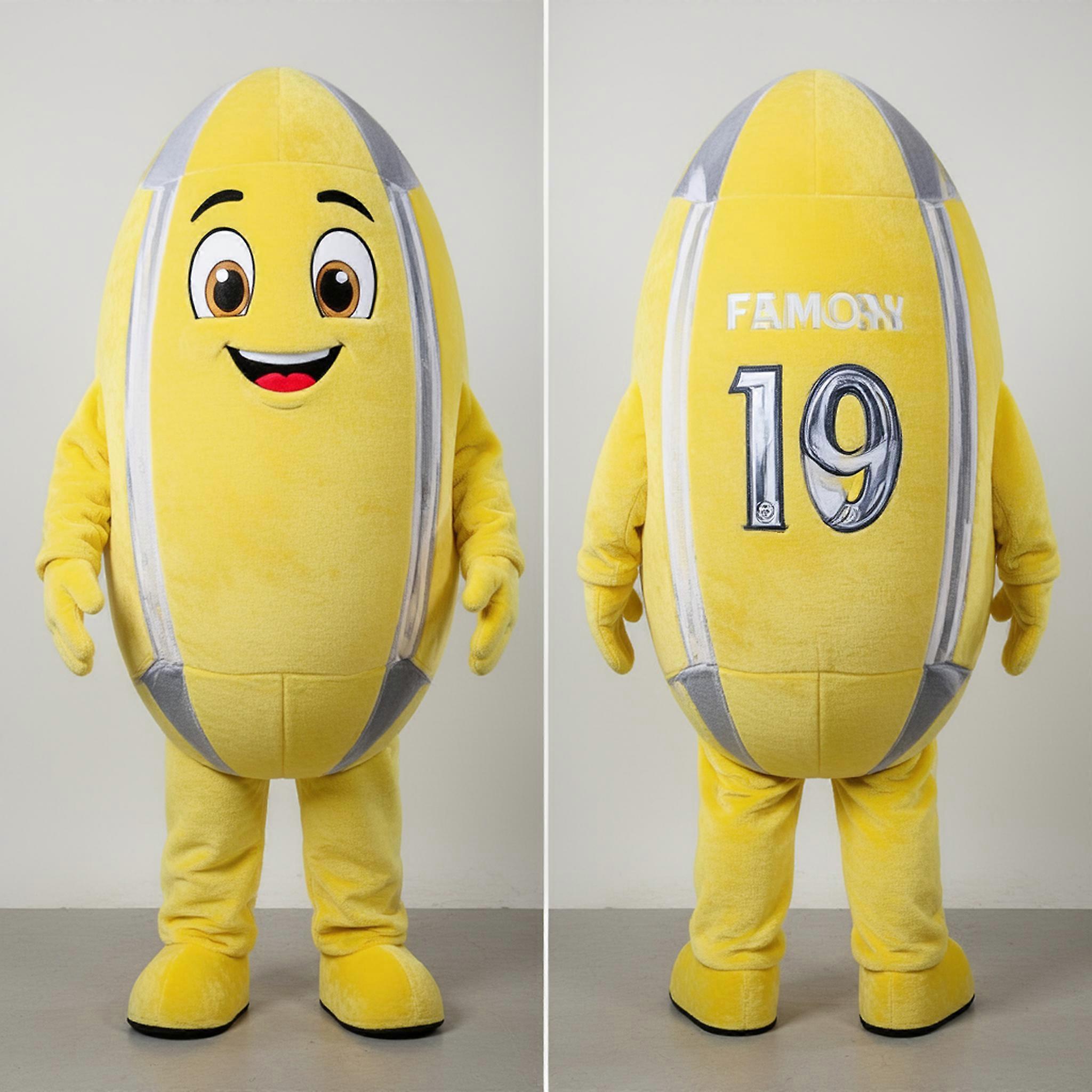 MASTICOT Lemon Yellow Rounded Rugby Ball Mascot