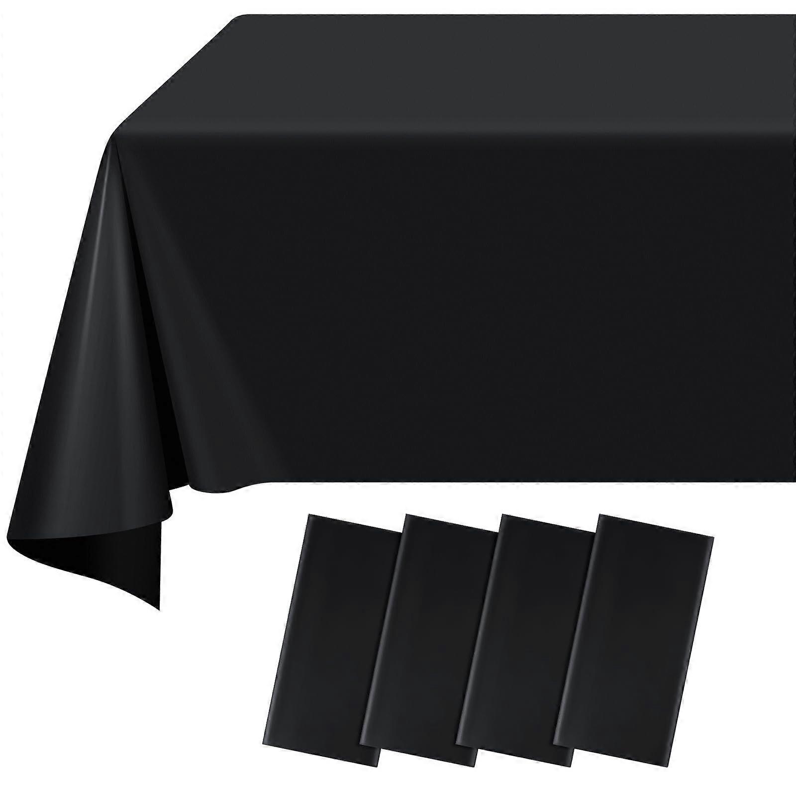 4 Pack Black Rectangular Tablecloth, 108 x 54 Inch Disposable Plastic