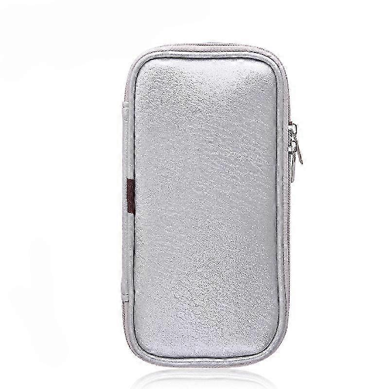 PU Leather Zippered Brush Pouch Silver