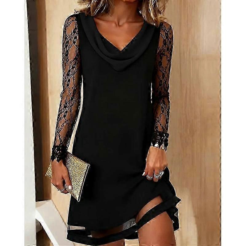 Nouvelle robe élégante printemps-été européenne et américaine pour femme, en dentelle et résille, manches longues et col superposé, xx8
