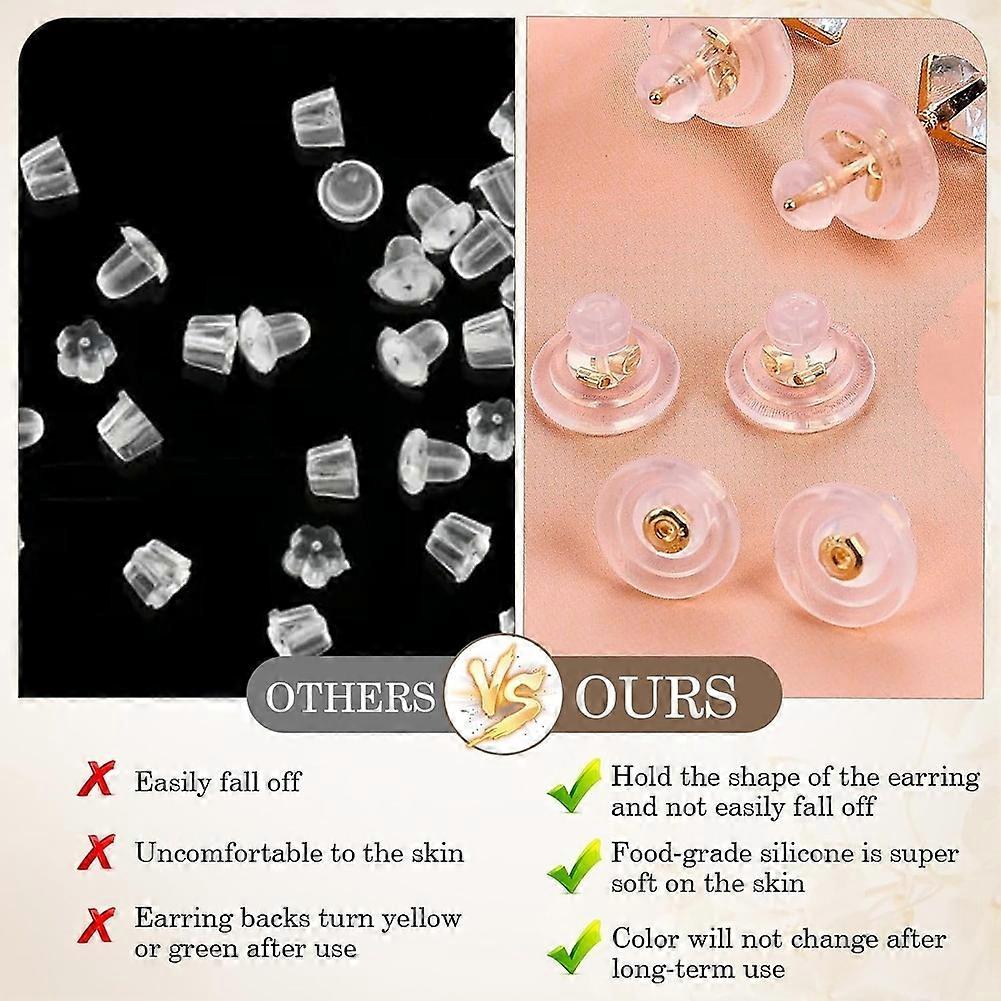 16pcs Earring Backs, Big Silicone Earring Backs Replacements,Locking Secure Backs for Studs/Droopy Ears Gold