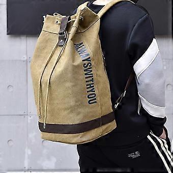 Fashion Canvas Round Bucket Backpack, Computer Compartment Bag for Men Women, Travel School Use