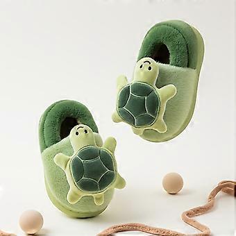 Boys' Winter Slippers, Cute Turtle Design Slip-On Indoor Outdoor Kids Shoes, Green Brown Low-Top Round Toe, New Arrival Soft Warm Breathable Fabric wi
