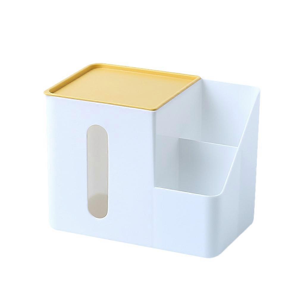 Yellow Plastic Remote Control Storage Box with Tissue Holder Multifunction