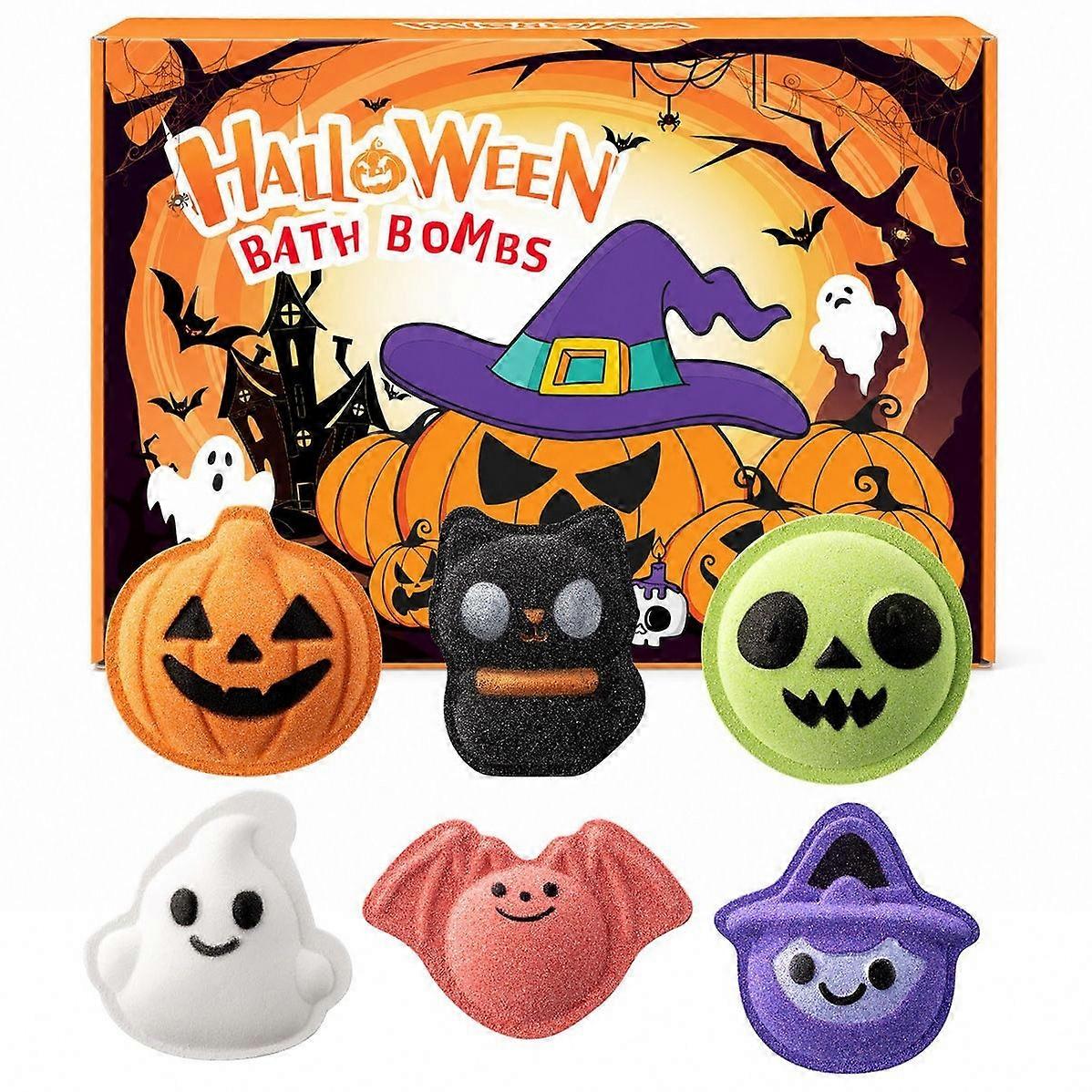 Halloween Bath Bombs Set with Ghost, Bat, Witch Hat, and Pumpkin Designs
