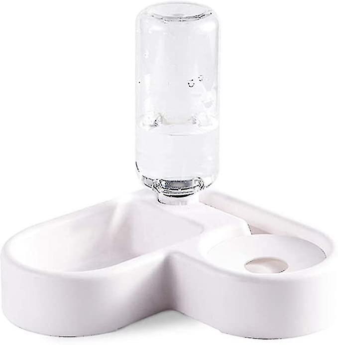 Dog Cat Double Bowls, Pet Food And Water Feeder Bowls With Automatic Water Bottle No-spill Resin Sta