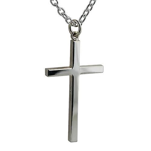 Silver 40x24mm plain solid block Cross with a cable Chain 24 inches