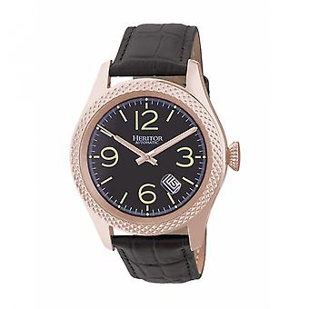 Heritor automatische Barnes Lederband sehen w/Datum - Rose Gold/Schwarz