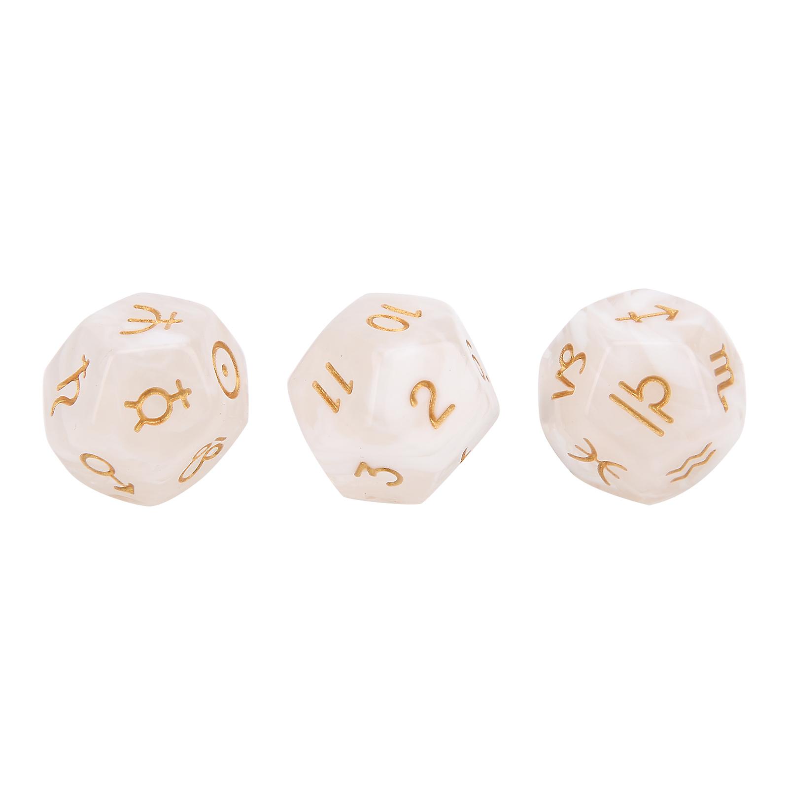 Tarot Dice Set, 3 Pieces 12 Sided Tarot Astrology Dice Set Multi Sided Acrylic Pearl Astrological Dice for Constellation Divination Accessory