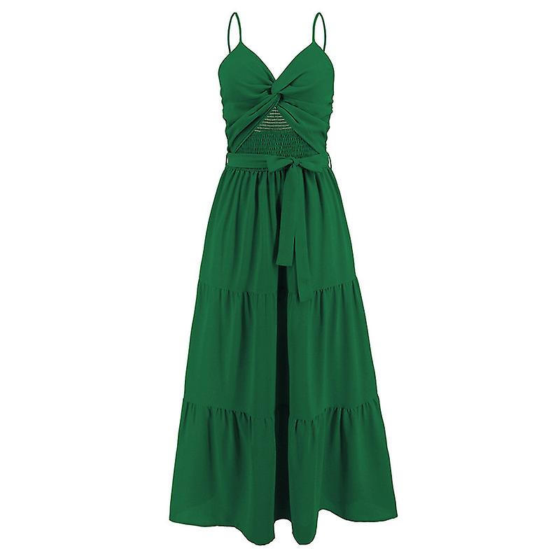Kadn Backless Cut Out Blnm Maxi Elbise Bkm n Halter Boyun Kolsuz Yaz Salncak Elbiseler