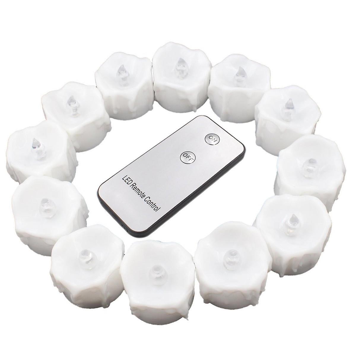 12Pcs Led Flickering Tea Light Candles With Remote Control For Home, Garden, And Balcony Decor