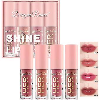 4stk Shimmer Lip Gloss Crystal Jelly Flydende Læbestift Sæt Fugtgivende Fugtgivende Langtidsholdbar Lip Gloss