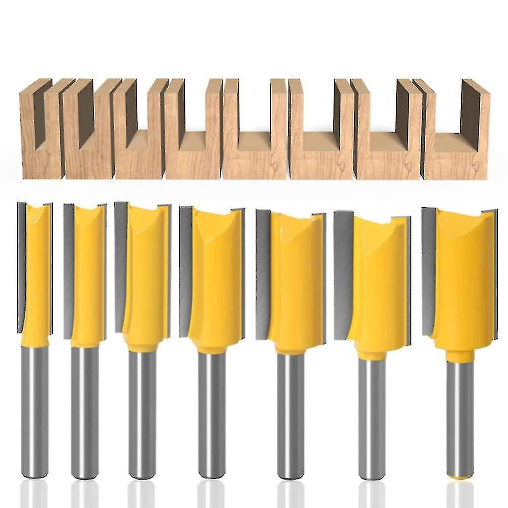 7 Pieces 1/4 Inch Shank Straight Router Bit Set, Tungsten Carbide Router Bit Wood Router Straight Cut Flush Trim Pattern Router For Woodworking