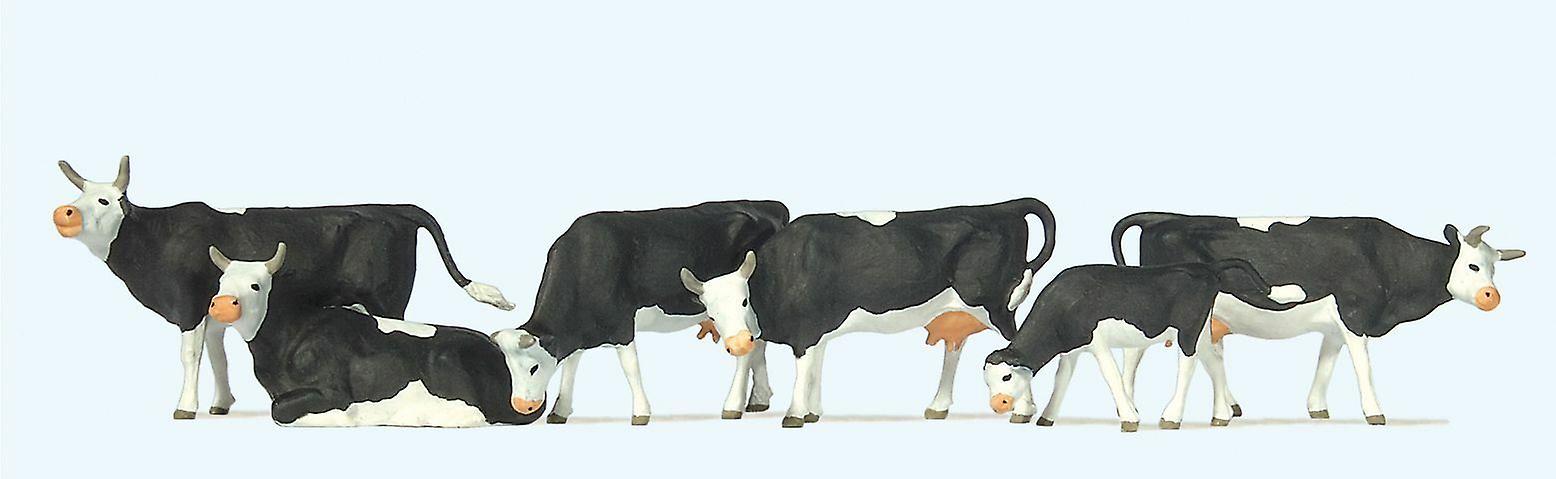 Preiser PR73013 Black/White Cows (6) British OO Scale Figure Set HO 1:87 (OO gauge compatible) Plastic Painted Animals [OO] Scale model