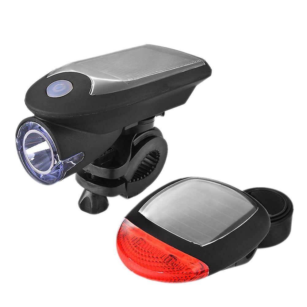 Solar USB Rechargeable Bike Bicycle LED Headlight Front Tail Light Lamp Set