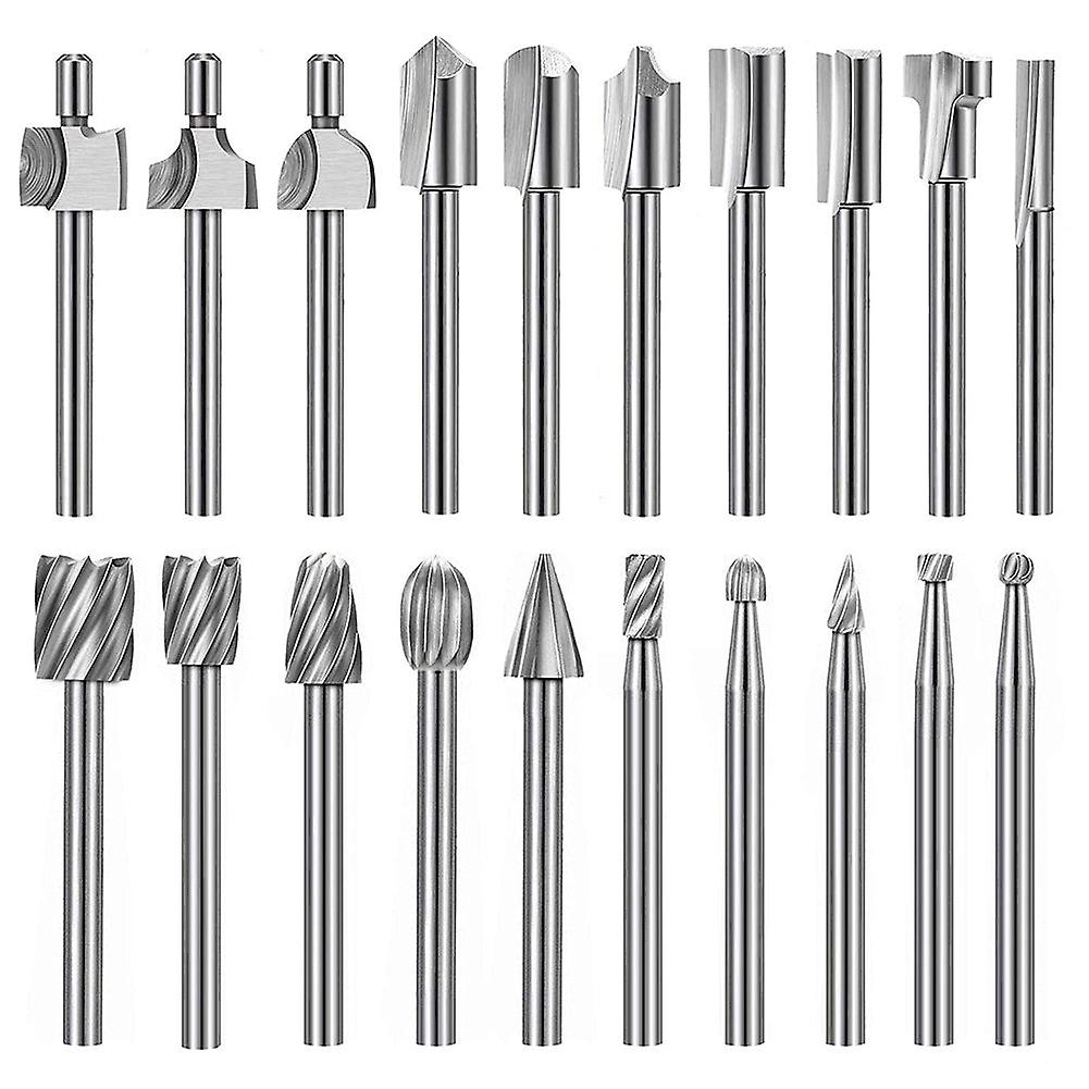 20Pc Hss Carbide Engraving Bits Router Bit Set 1/8 Inch(3mm) For Rotary Tools