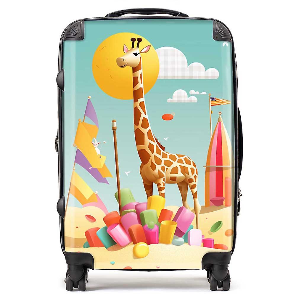 A Giraffe On A Beach Holiday Suitcase