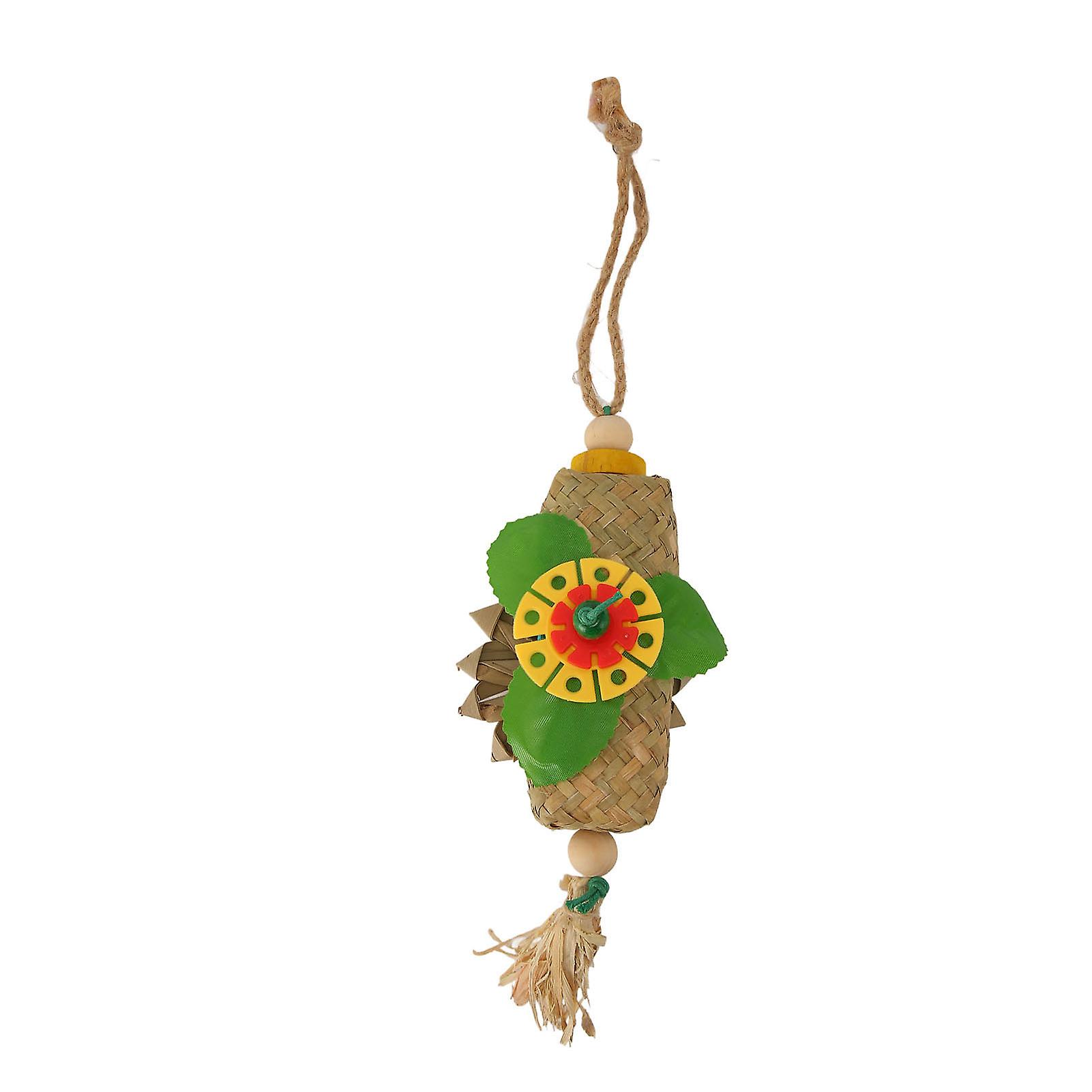 Bird Chew Toy Colorful Boredom Relief Palm Leaf Weaving Parrot Bite Toy with Hook for Cockatiel Budgie