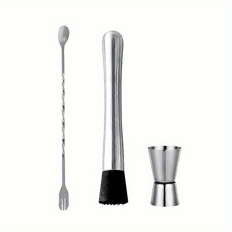 Professional 3-Piece Bar Tool Set - Stainless Steel Cocktail Stirrer with Mixing Spoon and Double-Headed Jigger, Lead-Free Material