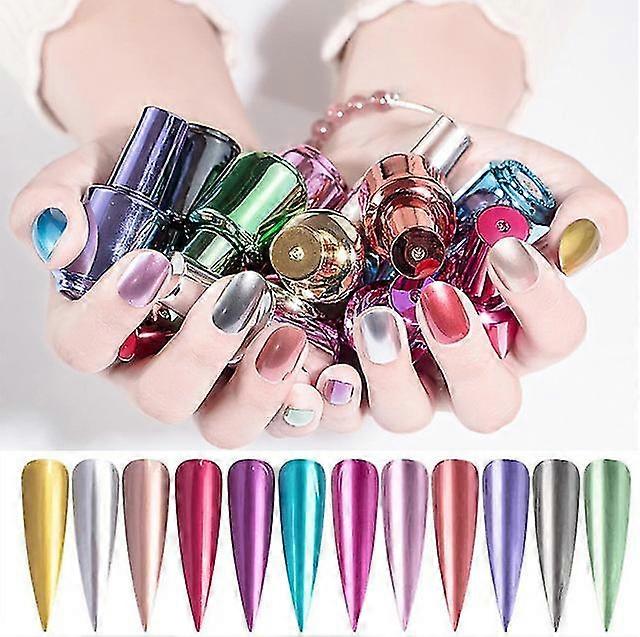 Metall Nagellack Spegel Nagellack - Metall Spegeleffekt Nagellack Set - Långvarig Snabb Torkning Ingen UV behövs - Färgglad Krom Nagelkonst Lack