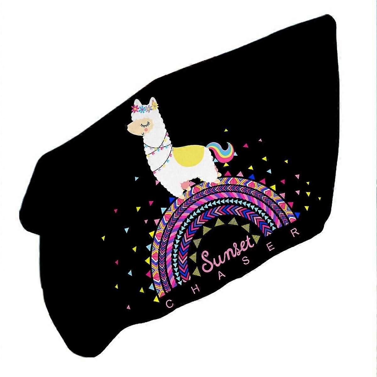 Llama Walking on Colorful Multi Pattern Rainbow Microfiber Beach Towel