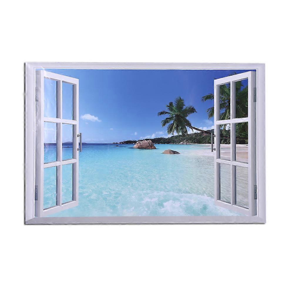 3D大きな取り外し可能なビーチの海の窓の風景ウォールステッカー自己接着壁紙海景