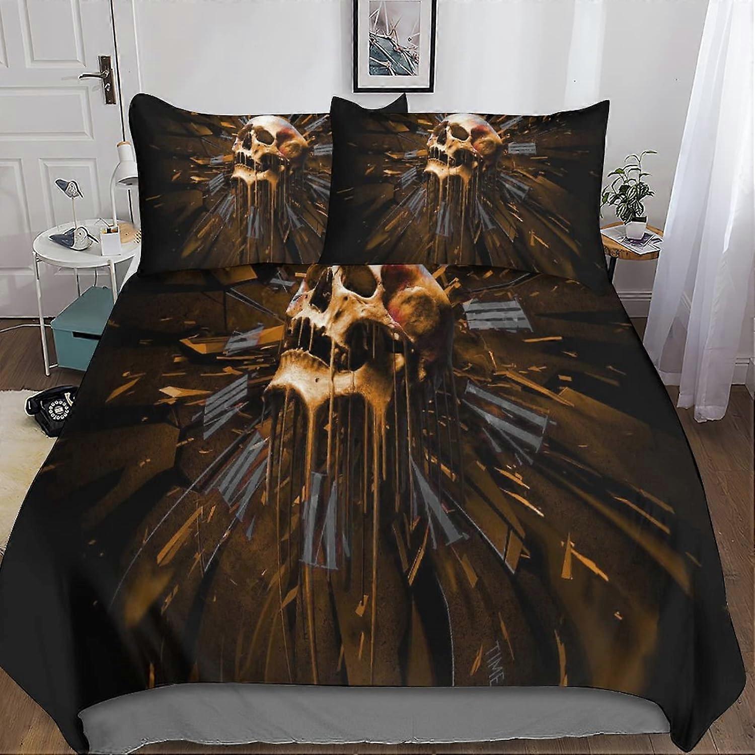 Gothic Skeleton Påslakan, Skull Print Sängkläder, Mikrofiber Påslakanset, Sängkläder Set med Örngott med Fast 135 * 200 CM